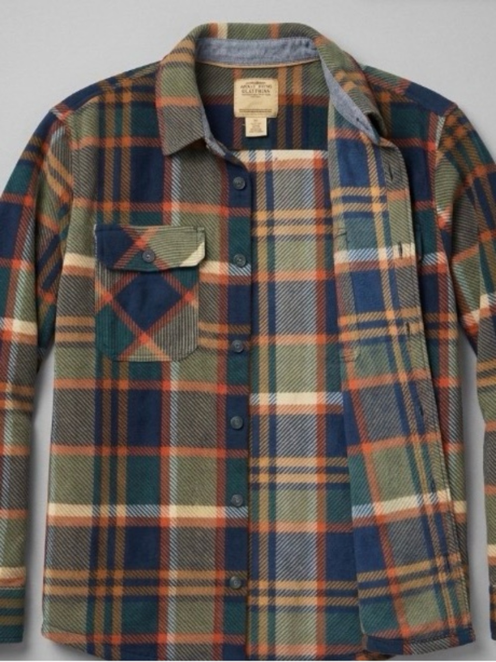 Men's Plaid Button-Down Shirt Jacket - Green/Navy/Tan